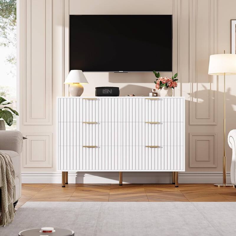 Fluted 54" 6 Drawer Double Dresser for Bedroom, Living Room, Hallway, Kids Room