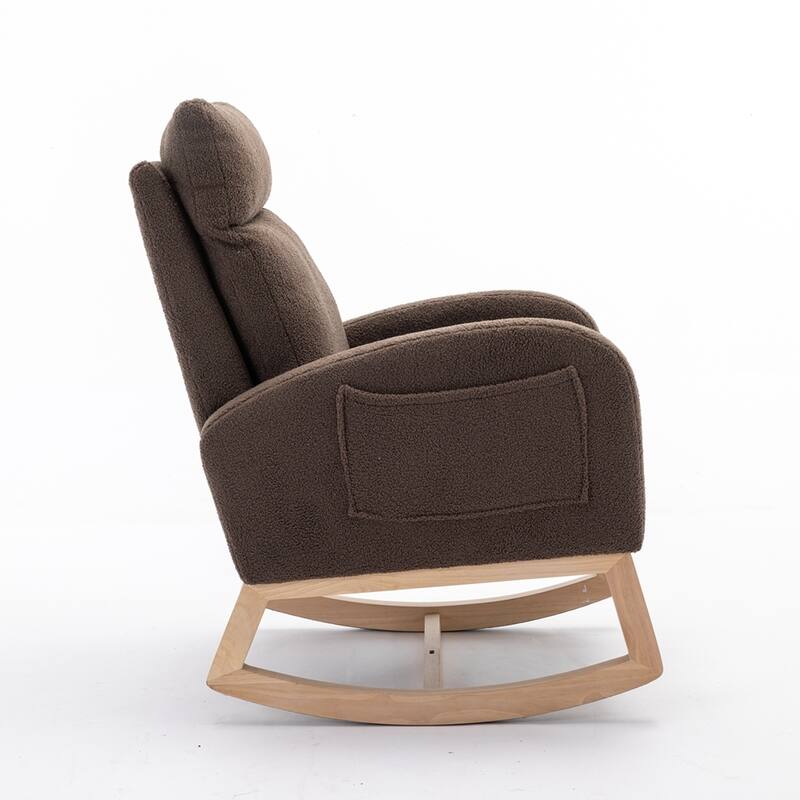 Modern Teddy Fabric Rocking Chair With Right Pocket For Indoor