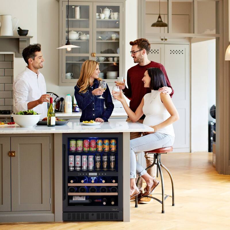 Newair Wine and Beverage Splitshelf Refrigerator, 24 Bottles and 100 Cans, Splitshelf Built-in Counter or Freestanding Fridge