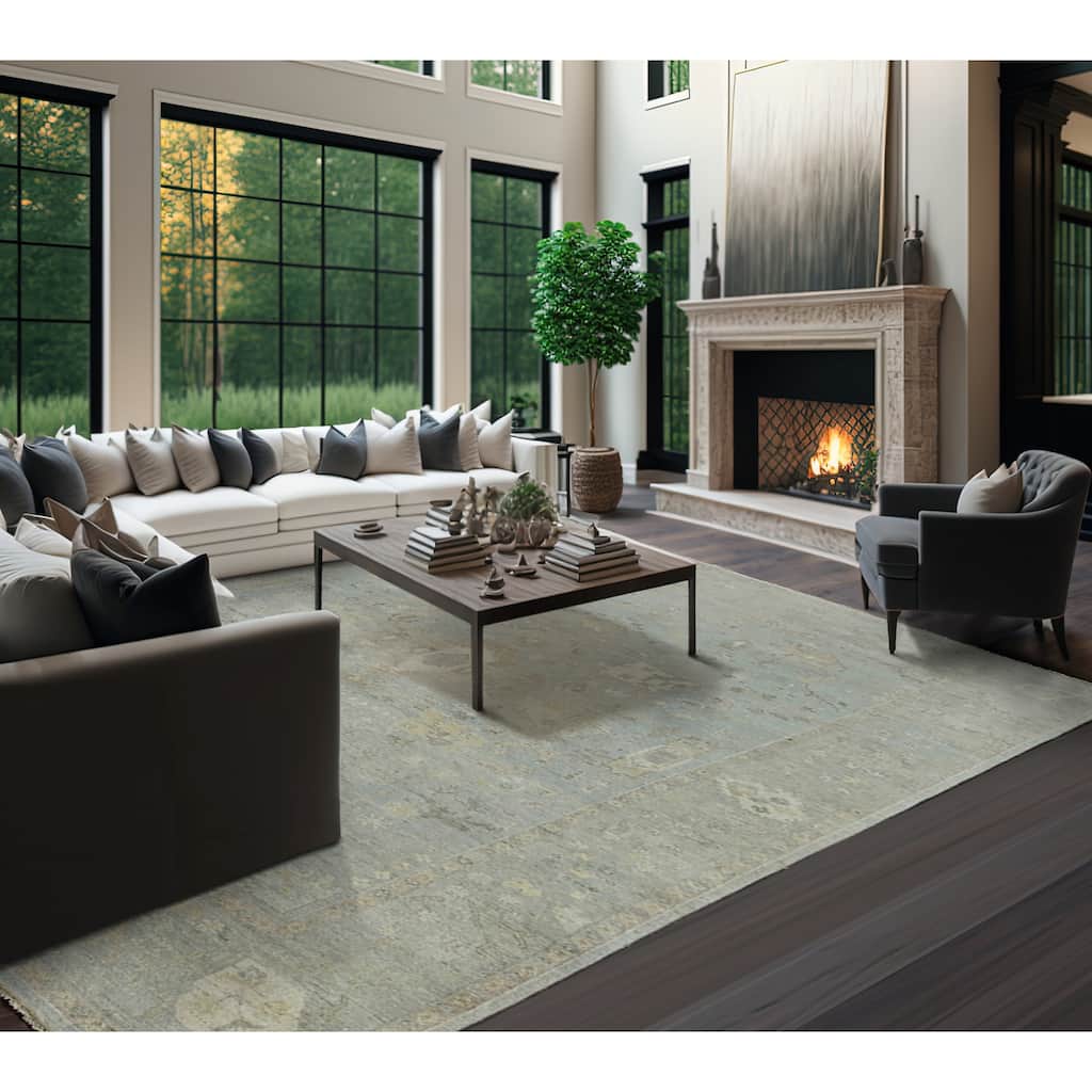 Hand Knotted Afghan Oushak Wool Traditional Oriental Area Rug Slate