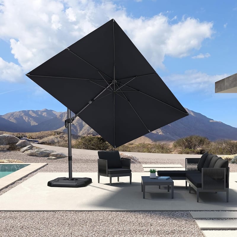 PURPLE LEAF 8 x 11 ft Left-right Tilting Patio Cantilever Umbrella with 360-degree Rotation - Grey