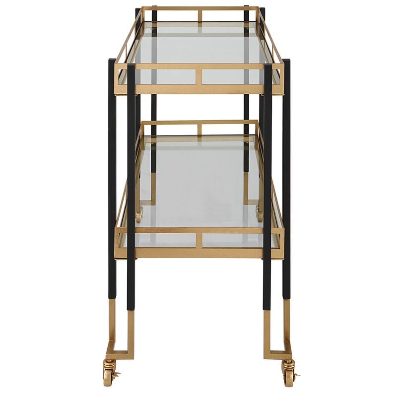 Tempered Glass Top Rectangular Bar Cart - 32.75" - Gold and Black