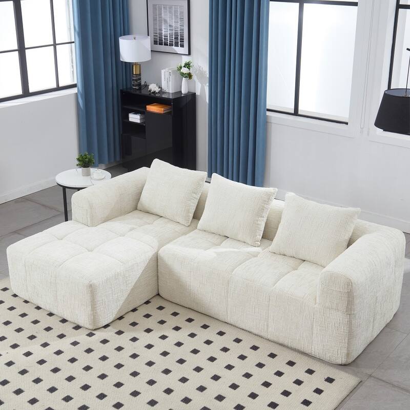 98.42" Modern Chenille L-shaped Modular Sectional Sofa with Chaise Lounge and Small Side Pockets - Beige