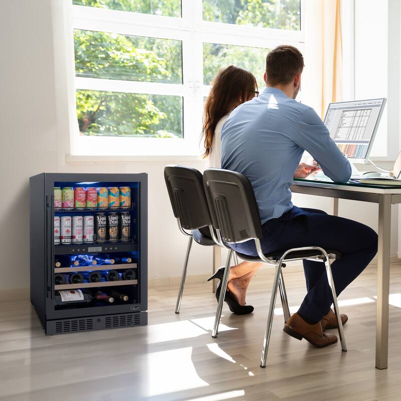 Newair Wine and Beverage Splitshelf Refrigerator, 24 Bottles and 100 Cans, Splitshelf Built-in Counter or Freestanding Fridge