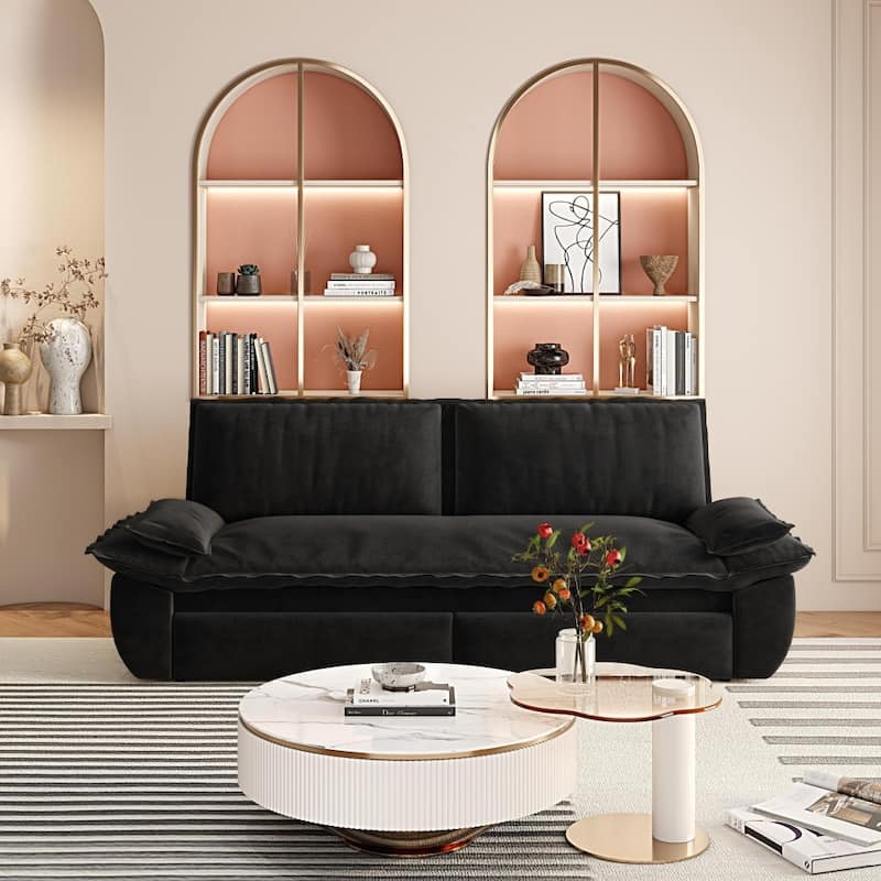 73.2" Multi-Functional Velvet Queen Pull Out 3-in-1 Convertible Sleeper Sofa - Black