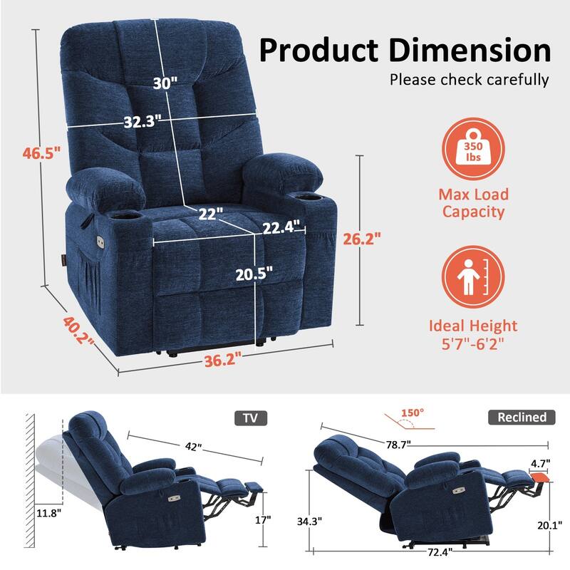 MCombo Power Lift Recliner Chair with Extended Footrest for Elderly People, Fabric