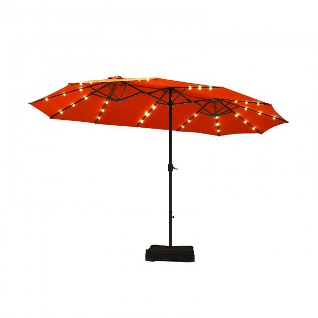 15 Ft Solar LED Patio Double-sided Umbrella Market Umbrella with Weight Base - 15' x 8' (W x H)