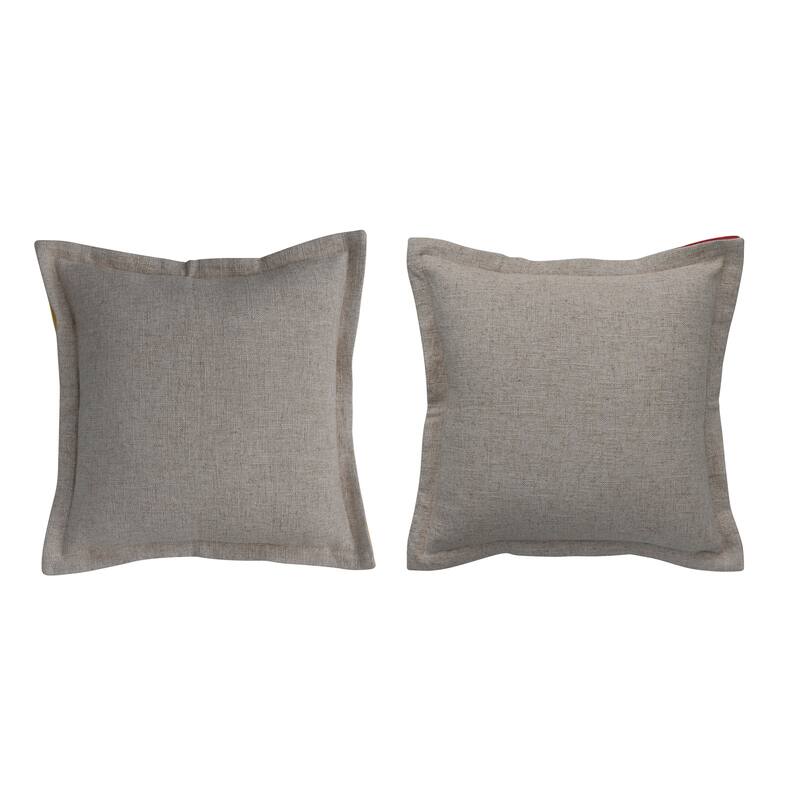 16" Linen Blend Pillow with Flower Embroidery