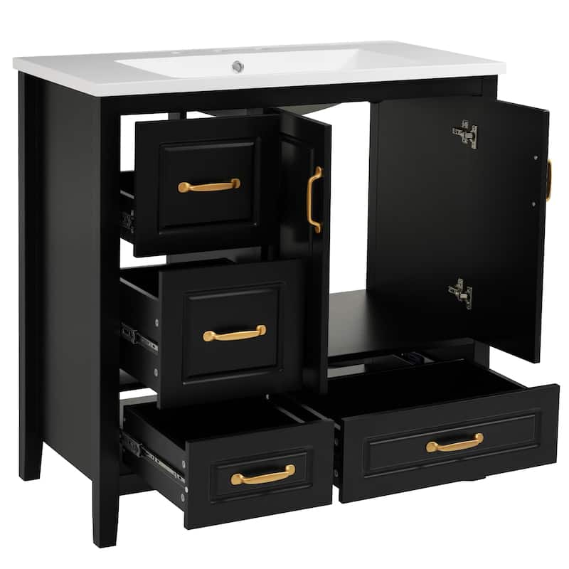 Freestanding 36 Inch Single Sink Bathroom Vanity Cabinet with Resin Sink