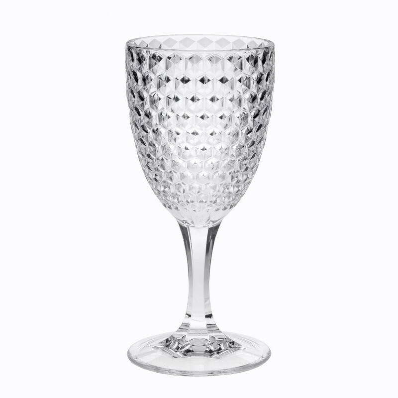 Diamond Cut Plastic Wine Glasses Set of 4 (12oz), BPA Free Acrylic Wine Glass Set - Clear