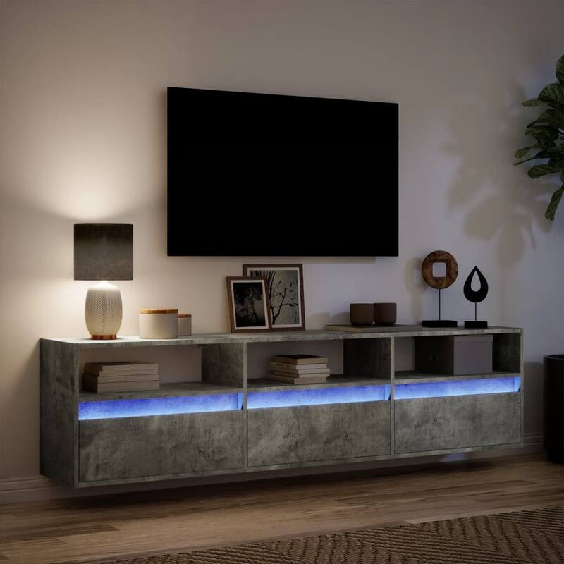 vidaXL TV Wall Cabinet Concrete Grey Engineered Wood Large - 12.2 x 70.9 x 17.7 in