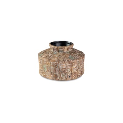 Meti 13 Inch Accent Flower Vase, Decorative Pot Style, Brown Black Metal