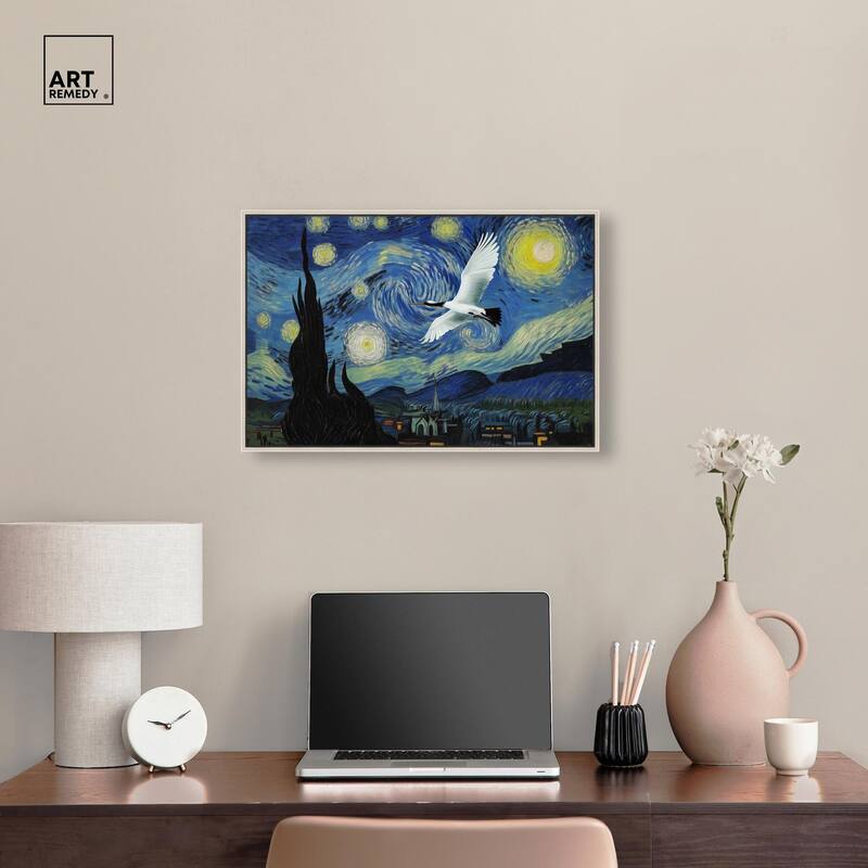 Crane Starry Night Canvas by Art Remedy