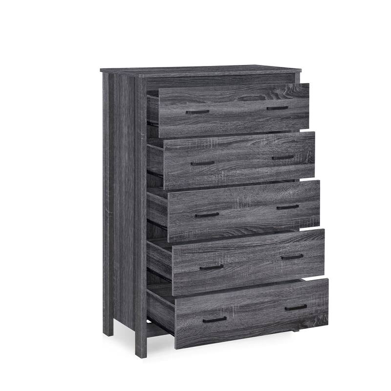 Dressers Storage Showcase Bathroom Cabinets Closet Wardrobe Modern Tall Nightstand with 5 Drawer for Office, Home, DARK GREY