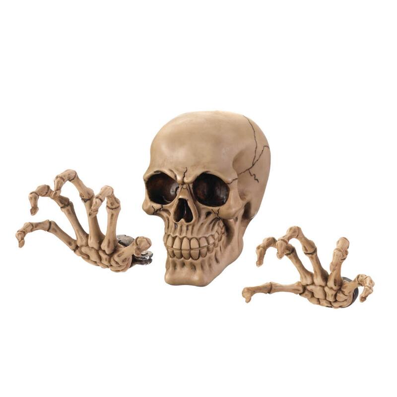 Skeleton Skull and Hands Halloween Wall Decorations - 5.75" - Beige - Set of 3