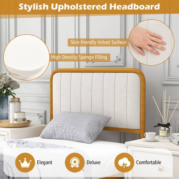 Upholstered Gold Platform Bed Frame with Velvet Headboard