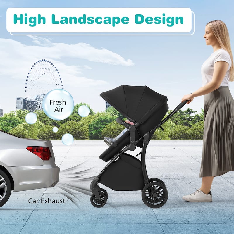 2 in 1 Metal Polyester Foldable Kids Stroller with Adjustable Seat - 38" × 22.5" × 41"