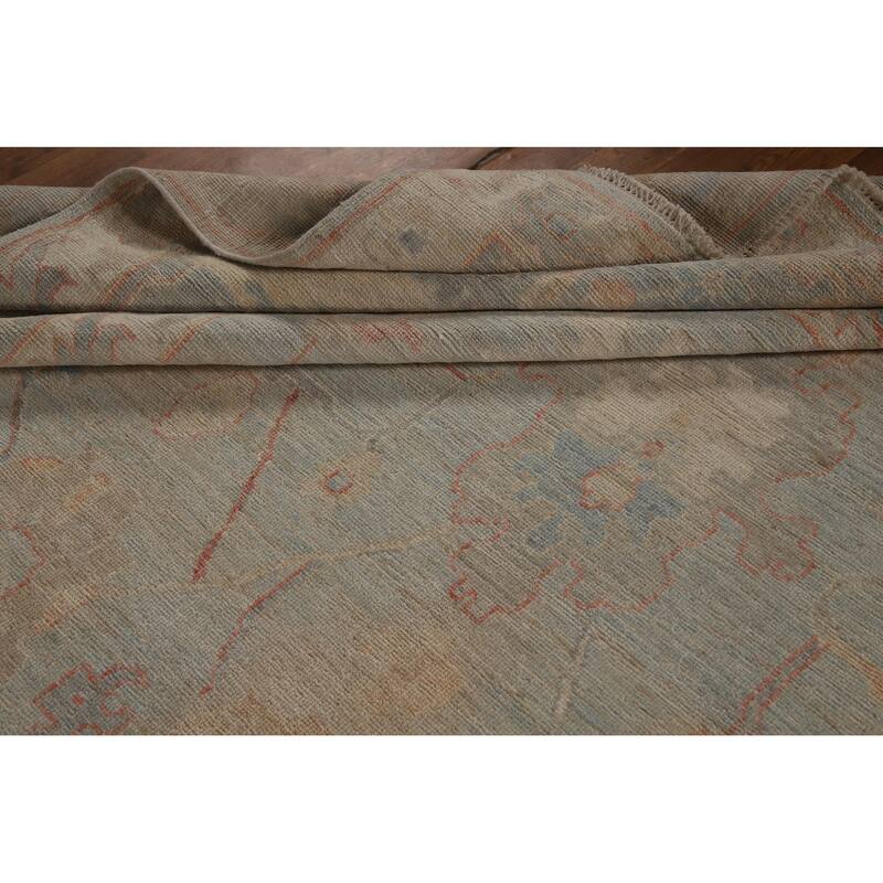 Hand Knotted Oriental 100% Wool Carpet Transitional All-Over Navy Blue & Blues Oushak Area Rug - 14' 1'' X 10' 2''