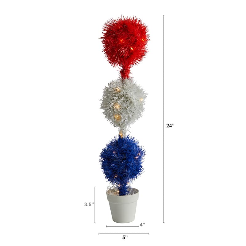 Topiary Plant with Lights - 2ft Red White Blue Artificial Tree Decor