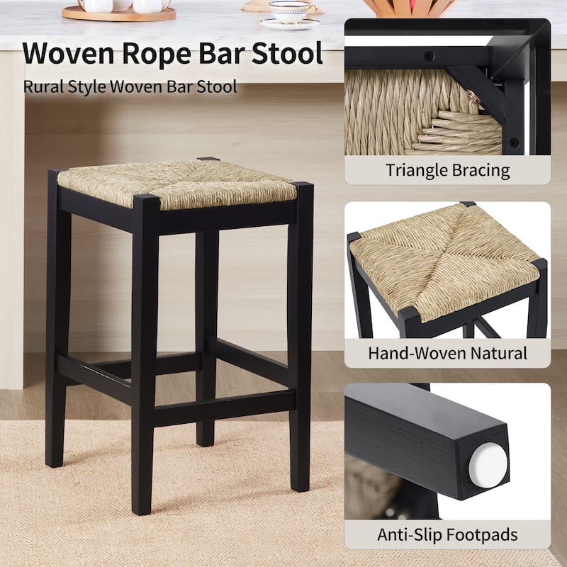Bohemian 26" H Natural Weave Seagrass Rattan Backless Counter Stools
