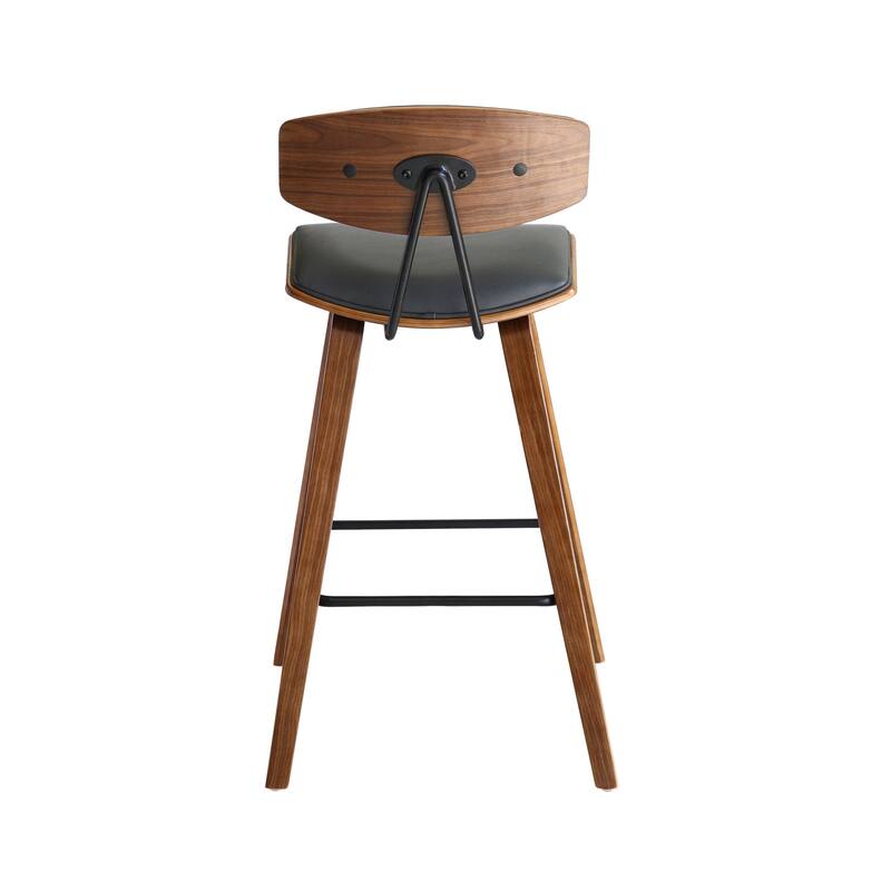 Iron Low Back Fabric Counter Bar Stool with Footrest and Wood Finish - 19” x 16” x 36” (D x W x H)