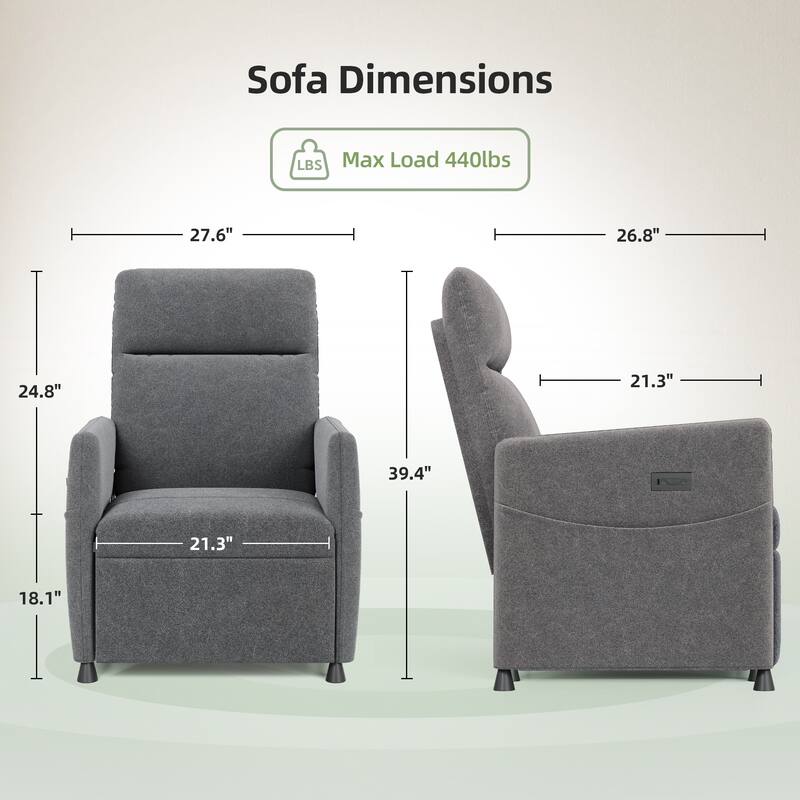 Power Recliner Chair for Adults - Modern Fabric Electric Recliner / Footrest, Padded Seat - Space-Saving Design