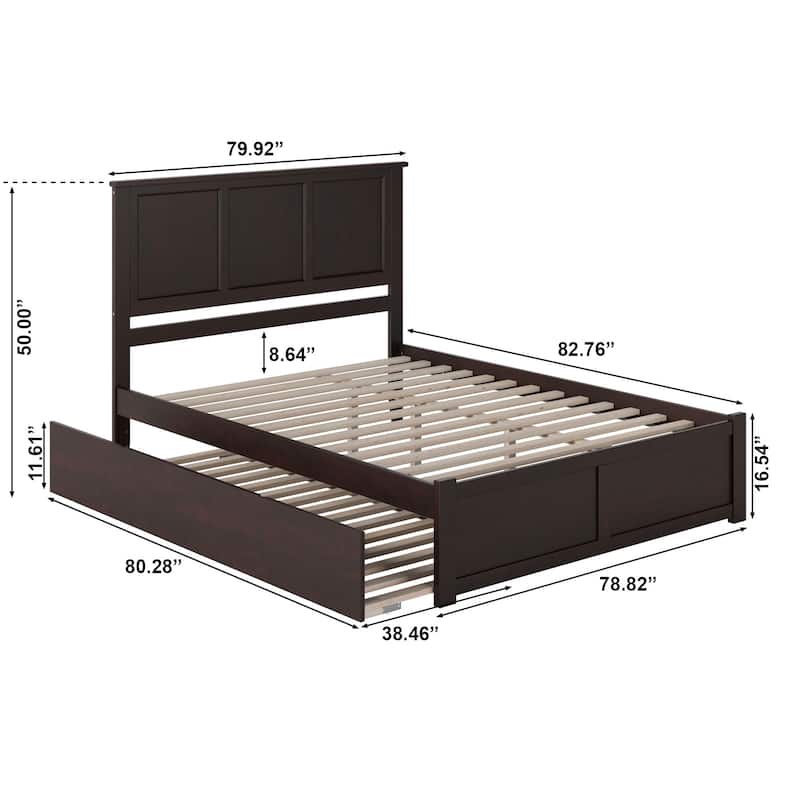 Madison King Solid Wood Platform Bed with Footboard & Twin XL Trundle in Espresso