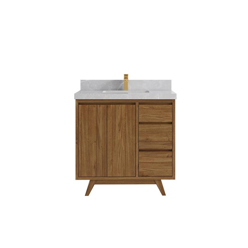 Willow Collections 36 in. W x 22 in. D Madison Teak Center Sink Bathroom Vanity with Countertop - 2"Pearl Gray - Gold Teak