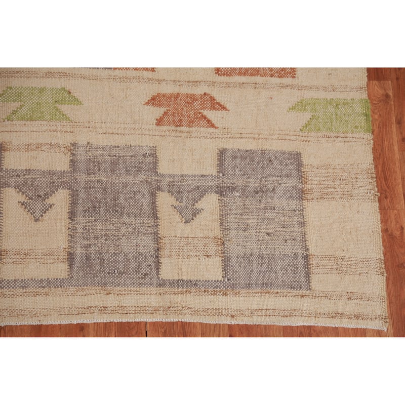 Hand Woven Oriental 100% Jute Carpet Southwestern Modern Beige & Ivories Kilim Area Rug - 9' 7'' X 8' 9''