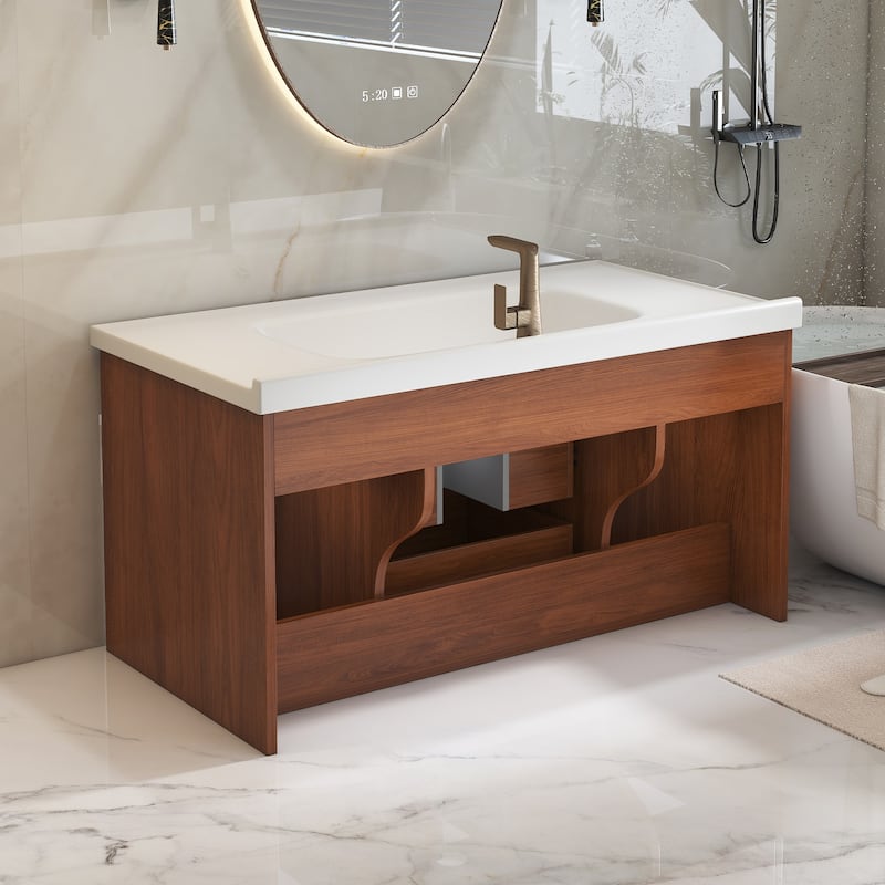 35.4" Mid-century Modern Single Bathroom Vanity with Integrated Ceramic Undermount Sink