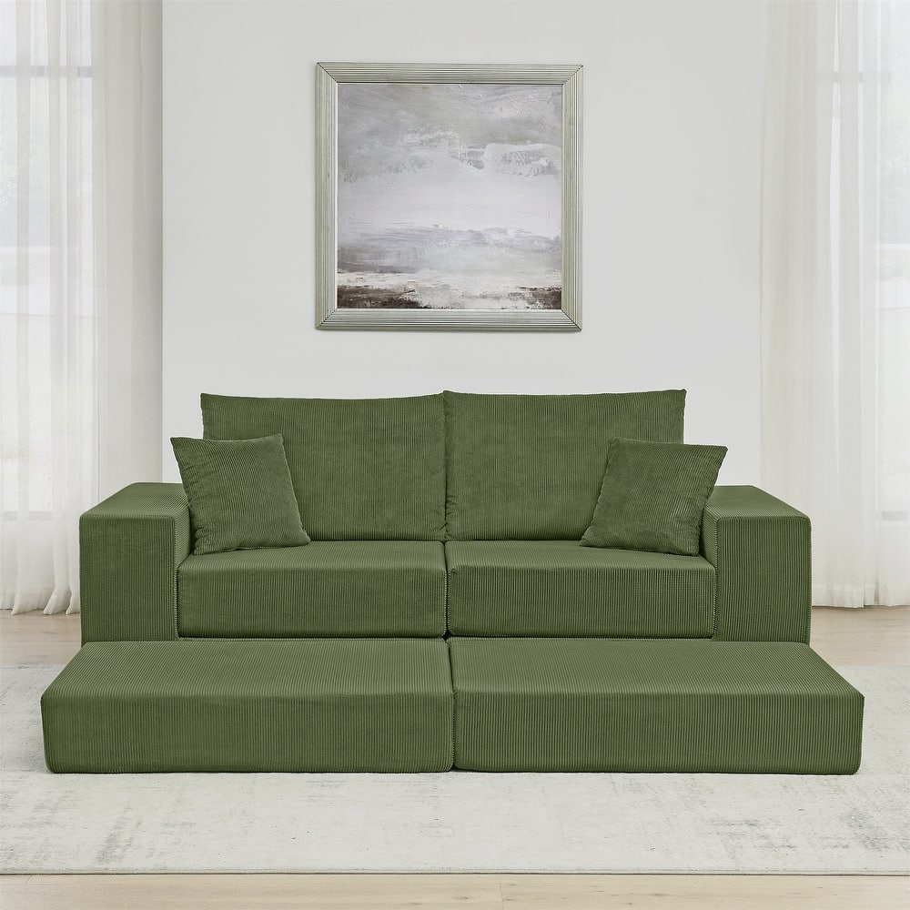 Modular Cloud Sectional Couch, Modern Upholstered L-Shaped Sofa with Removable Ottoman