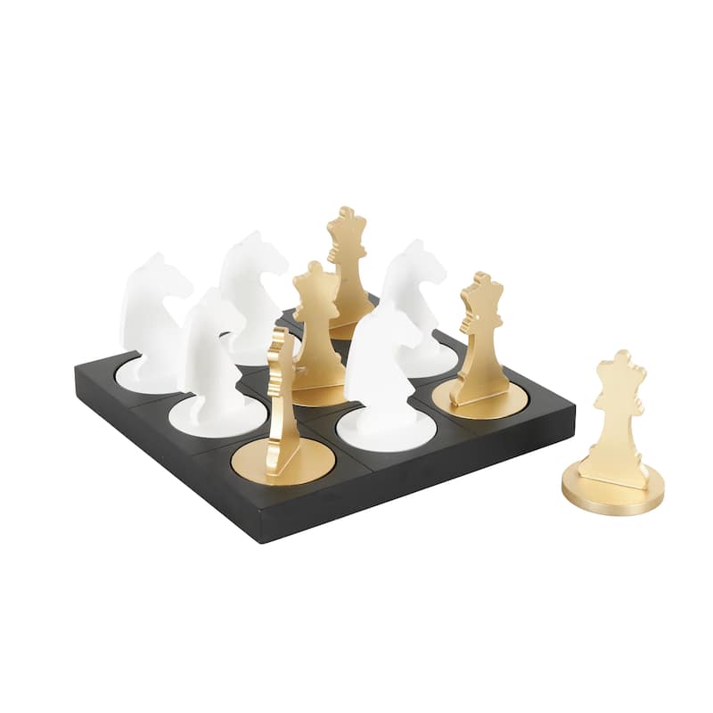 Wood Chess Game Set with Gold and White Pieces - Black - Roche River Decor