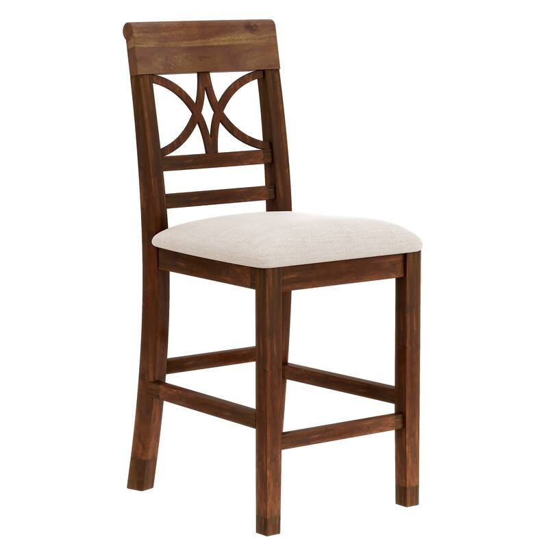 6-Piece Wood Counter Height Dining Table Set with Storage Shelf, Kitchen Table Set with Bench and 4 Chairs,Rustic Style Cushion