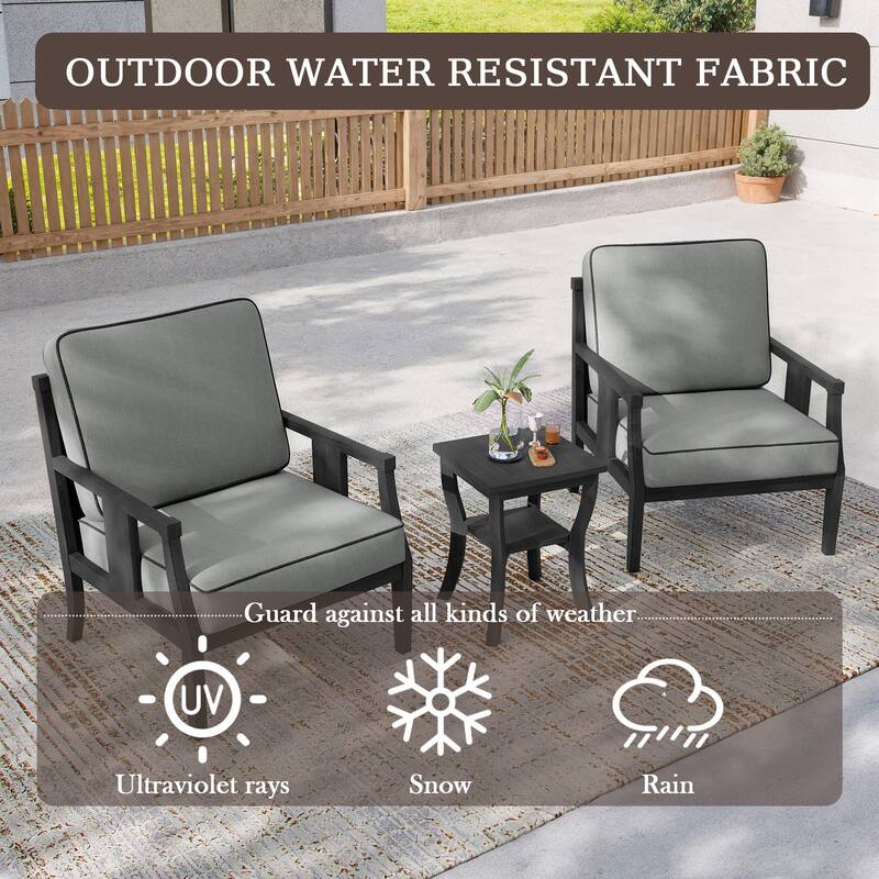 3-Piece Solid Teak Outdoor Patio Furniture Set Armchairs & Storage Table