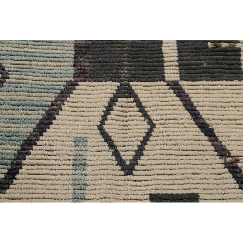Moroccan Large Abstract Area Rug Handmade Beige Wool Carpet - 11'7"x 18'5"
