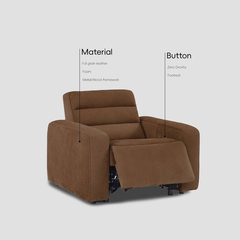 46" W Full-Grain Leather Power Recliner with Zero Gravity, USB & Type-C Charging