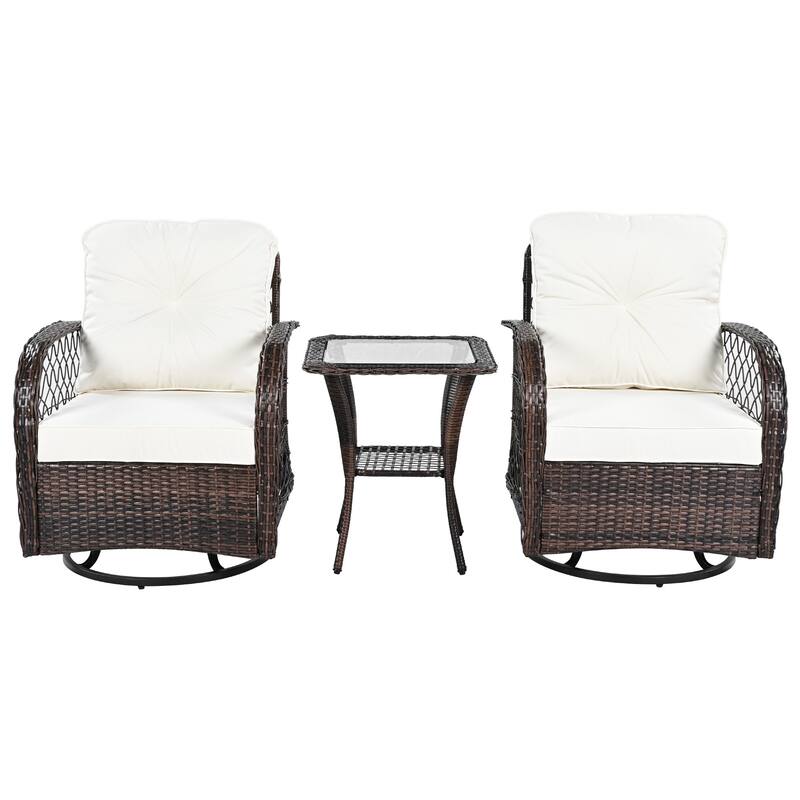 3 Piece Rattan Chair Table Set with 2 Rocking Chairs and Table