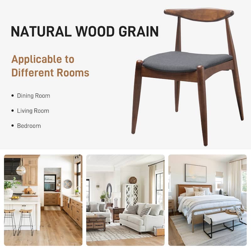 Set of 2 Rubberwood Dining Chairs with Ergonomic Backrest & Comfort Cushions, Walnut+Charcoal