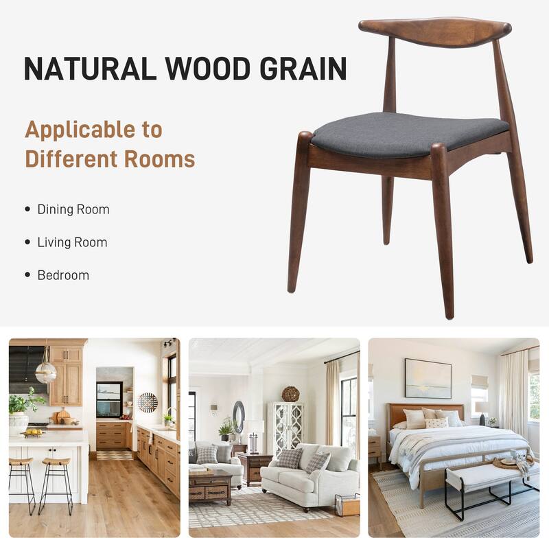 Set of 2 Rubberwood Dining Chairs with Ergonomic Backrest & Comfort Cushions