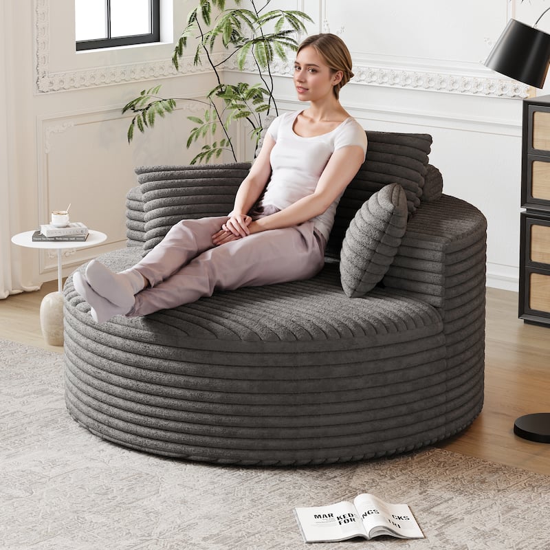 50"L Corduroy Sponge Single Sofa,No Assembly Required,Fluffy Modern Sleeper Chair (Not A Swivel Chair) - Grey