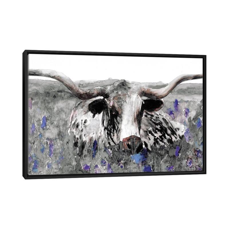 iCanvas "Longhorn in Flower Field" by Stellar Design Studio Framed Canvas Print - Black - 32x48