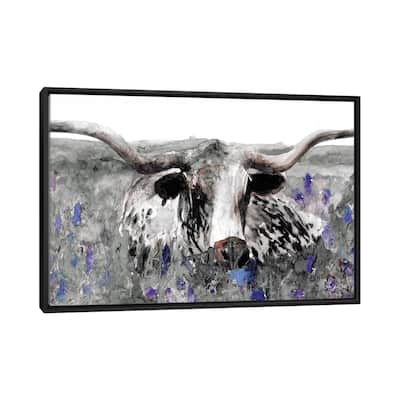 iCanvas "Longhorn in Flower Field" by Stellar Design Studio Framed Canvas Print