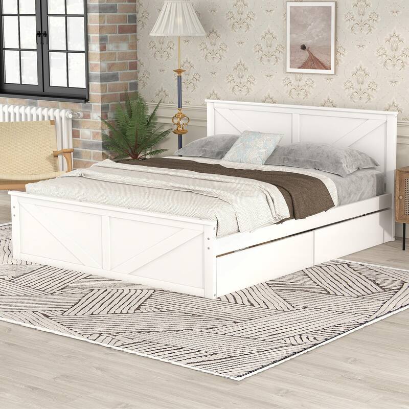 Wooden Platform Bed with Four Drawers