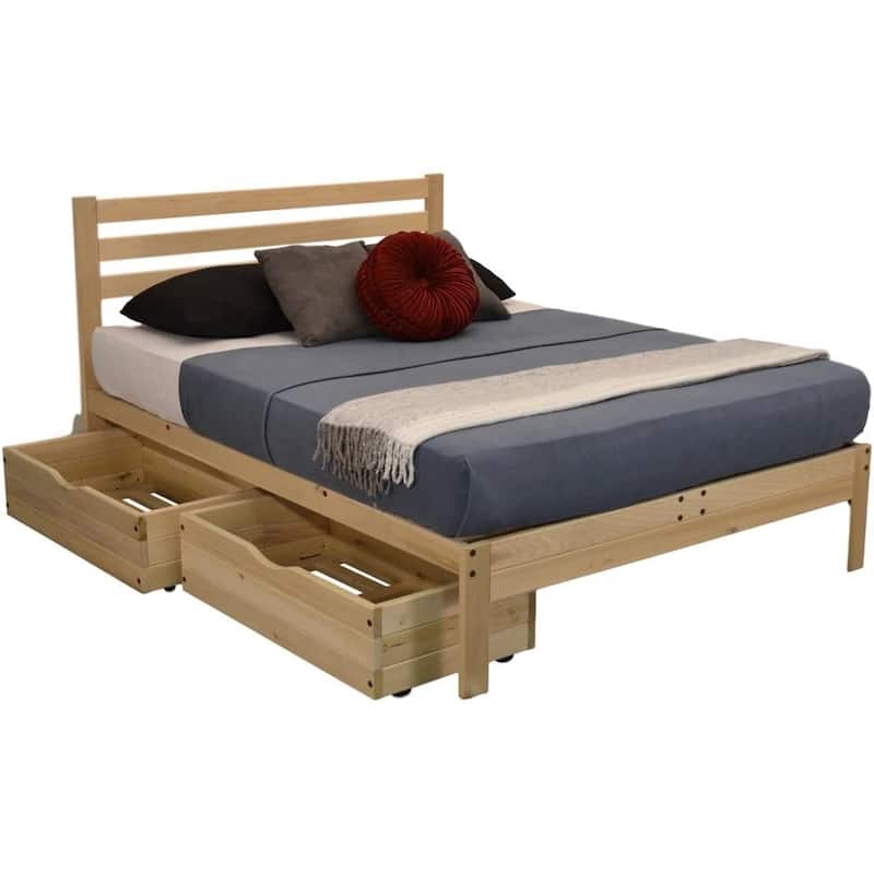 Wooden Platform Bed Frame with Slatted Headboard Strong Hardwood Base for Comfortable Sleep