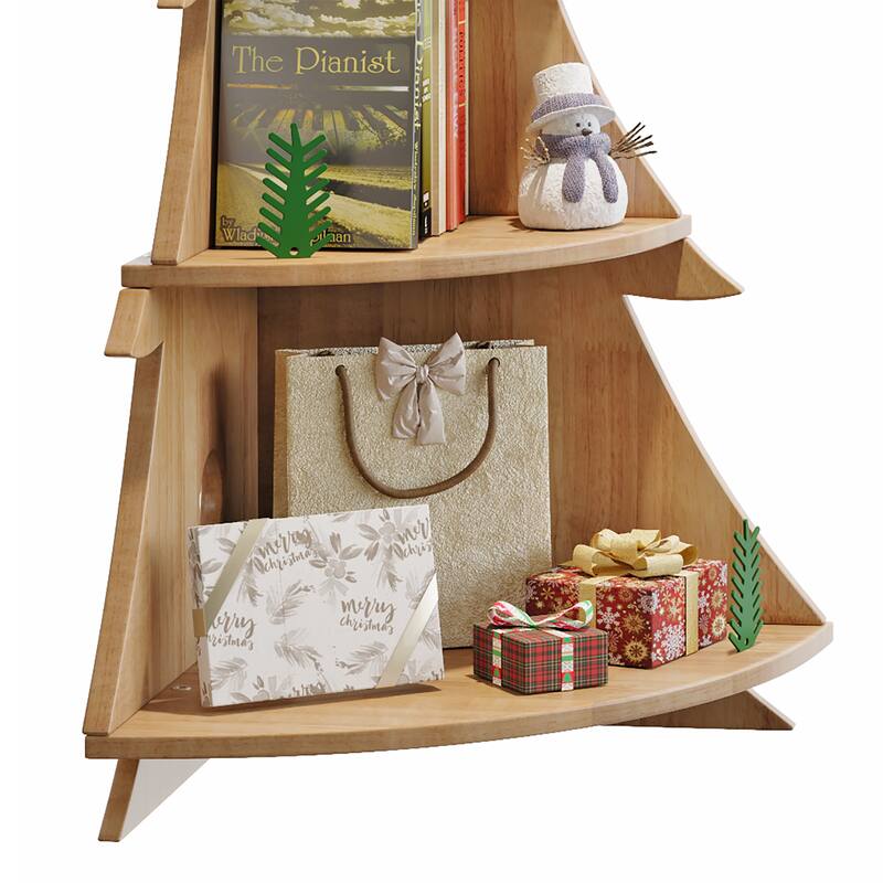 Bookshelf 5-Tier Corner Bookshelf, Solid Wood Bookcase - 71.1"