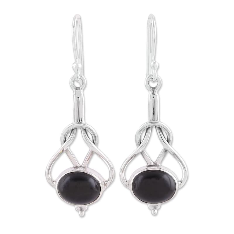 Sterling Silver 'Vision Path' Onyx Earrings - Onyx - Black - White - Black