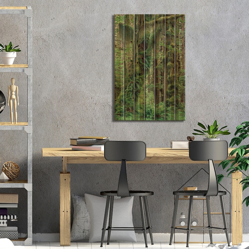 Temperate Rainforest With Moss Covered Trees And Ferns, Olympic National Park, Washington Print On Wood by Gerry Ellis