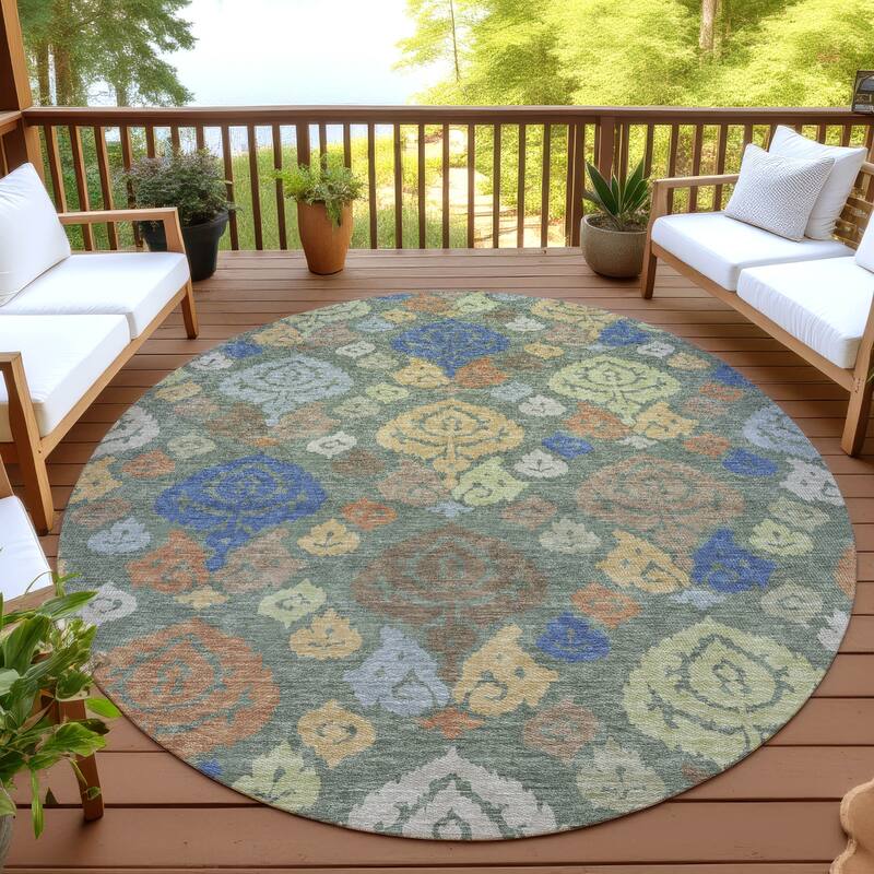 Machine Washable Indoor/ Outdoor Casual Zona Chantille Rug - Basil - 8' x 8'