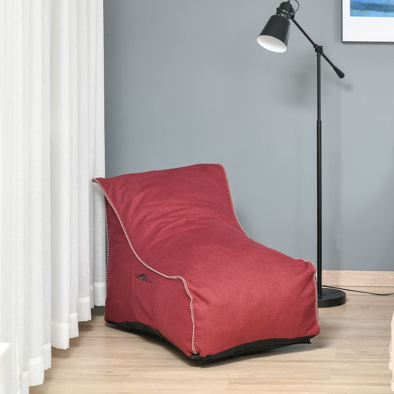 HOMCOM Bean Bag Chair, Large Foam Stuffed lounger Indoor Furniture with Washable Cover, Side Pockets and Backrest, Wine Red