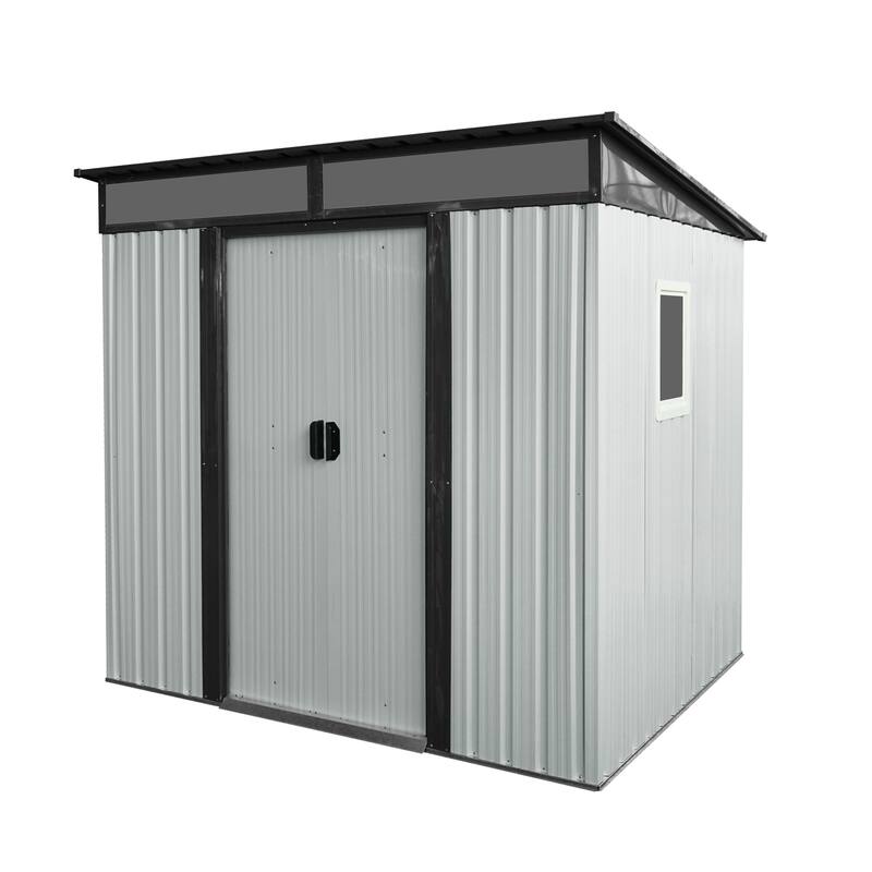 Outdoor Rust-proof Metal Storage Shed Garden Shed with Lockable Sliding Door, Weatherproof Tool Shed - White+Black